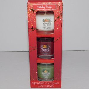 Yankee Candle 1.3oz Holiday Party Scent Mini Candles 3 Pc Gift Set - New